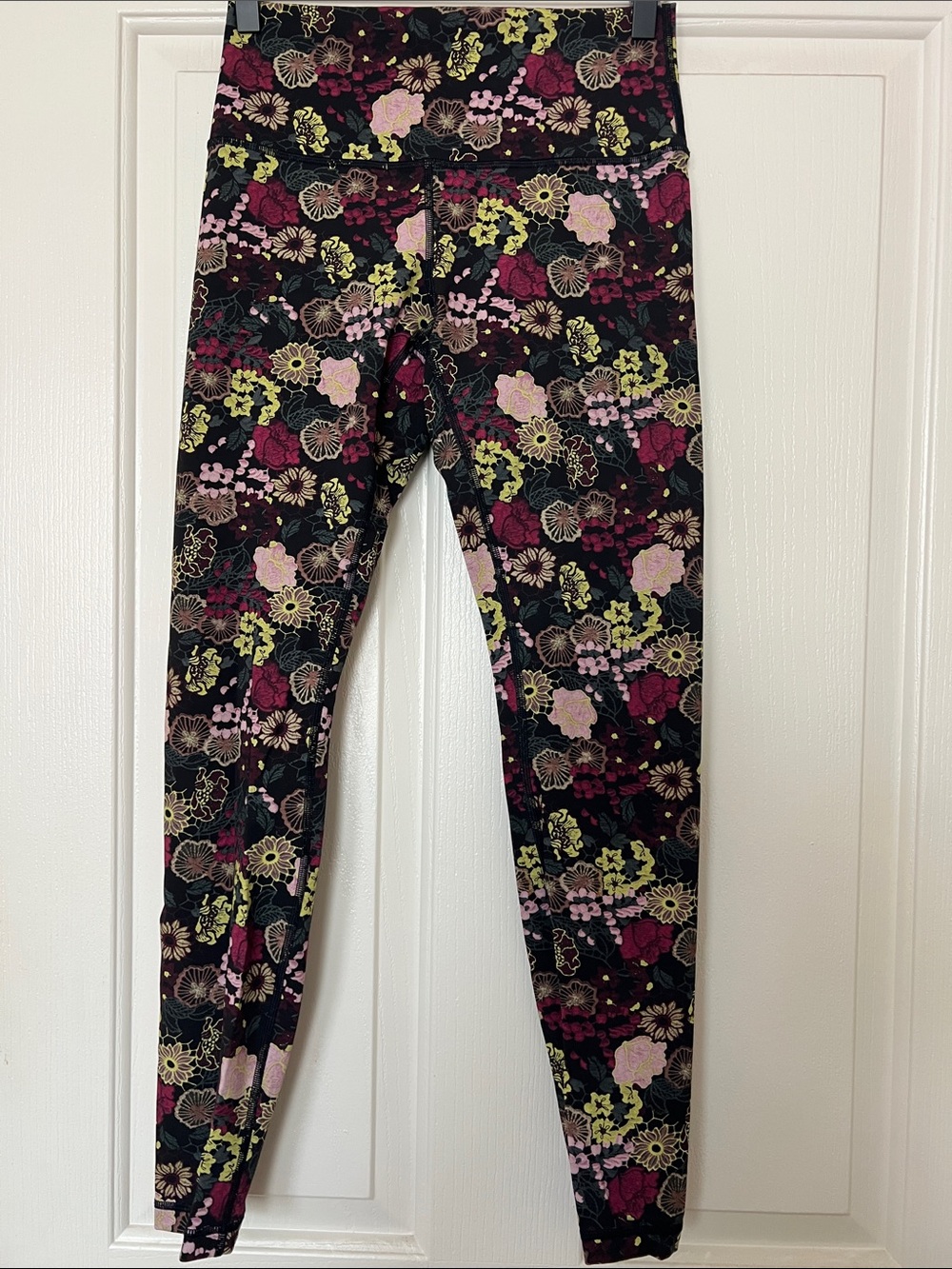 lululemon athletica Black Floral High-Rise Leggings with Pink & Yellow Accents